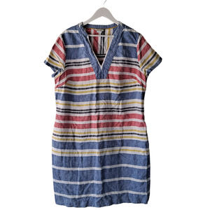 Boden Blue Pink & Yellow striped Straight Vneck Short Sleeve Dress -Size US 16L